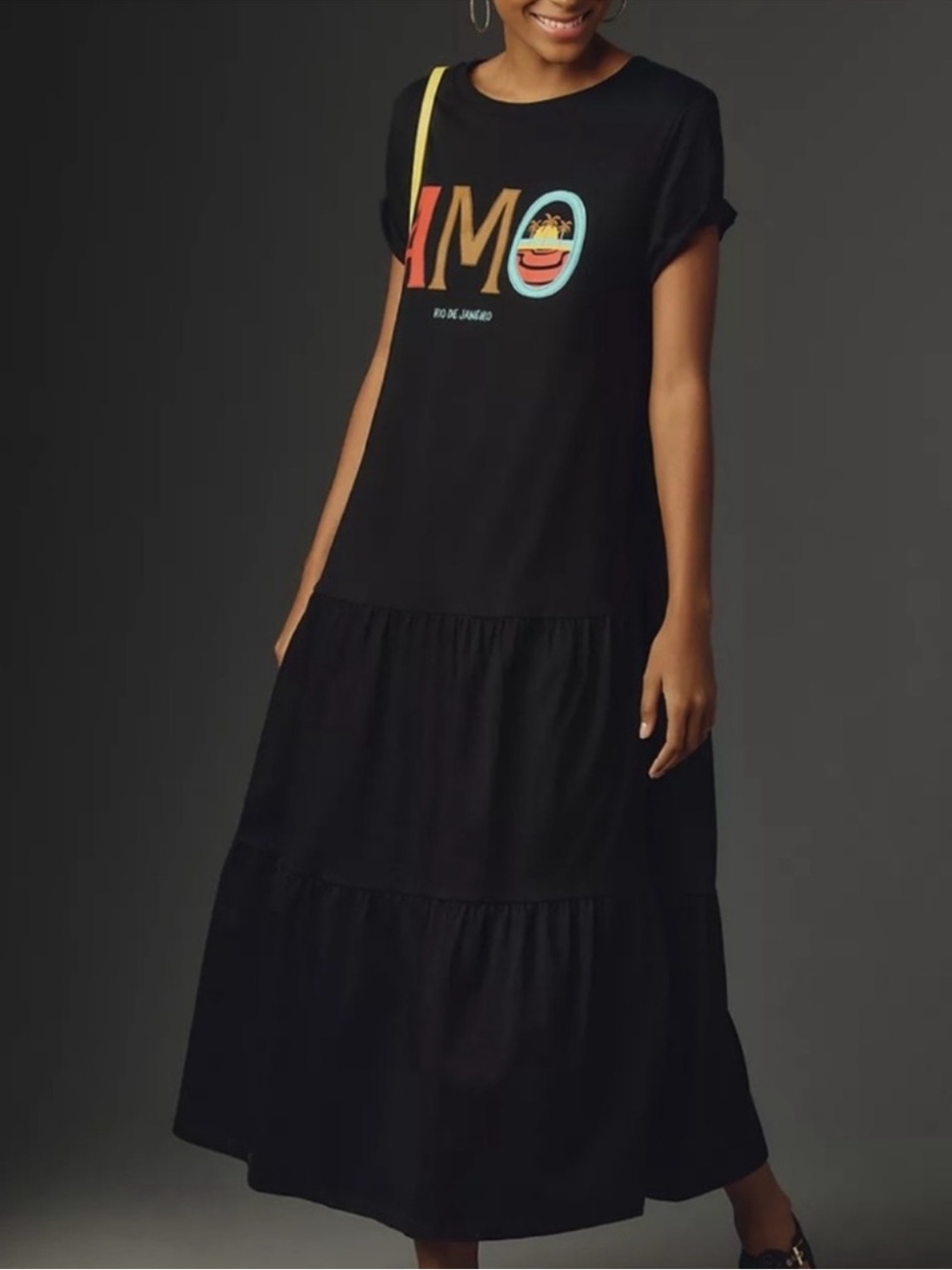 Farm Rio Short-Sleeve Tiered T-Shirt Midi Dress